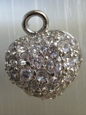Puffy Crystal Heart Pendant Silvertone Rhinestones Pave Crystals